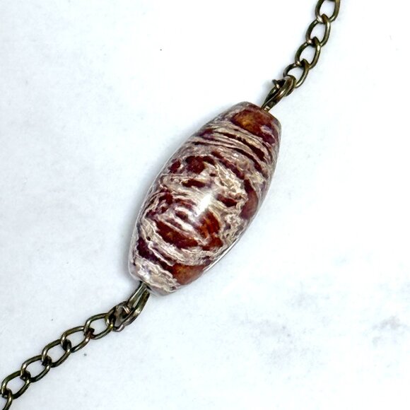 2/$20, Convoluted Jasper Short Necklace, Genuine Gemstone Pendant & Bronze Chain - Picture 5 of 10
